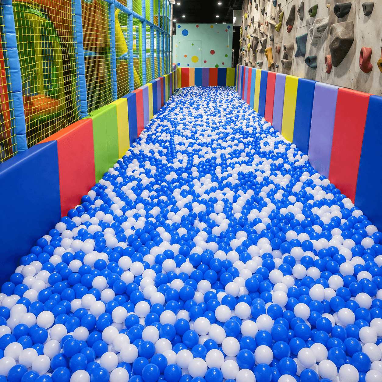 colorful play tunnel and ball pit