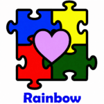 colorful puzzle heart emblem with rainbow