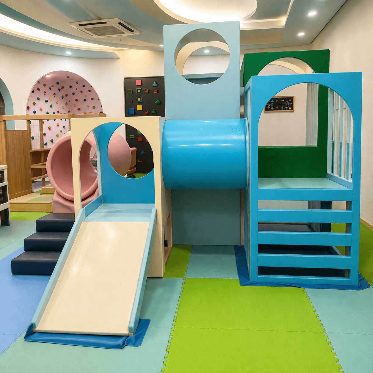 pastel playroom with modular play structure