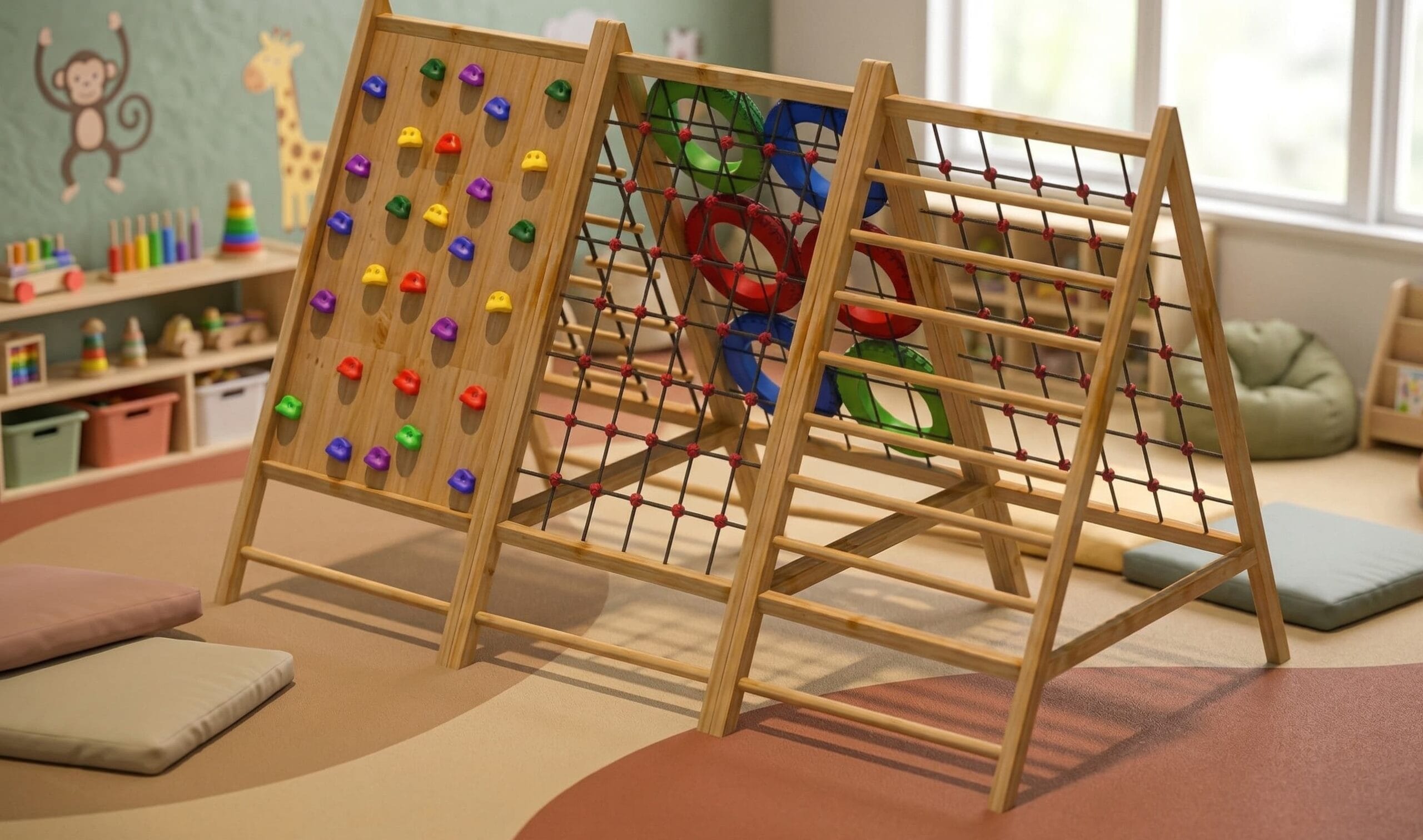 Ladder Bridge Climbing Frame — Wooden Indoor & Outdoor Play Structure for Kids