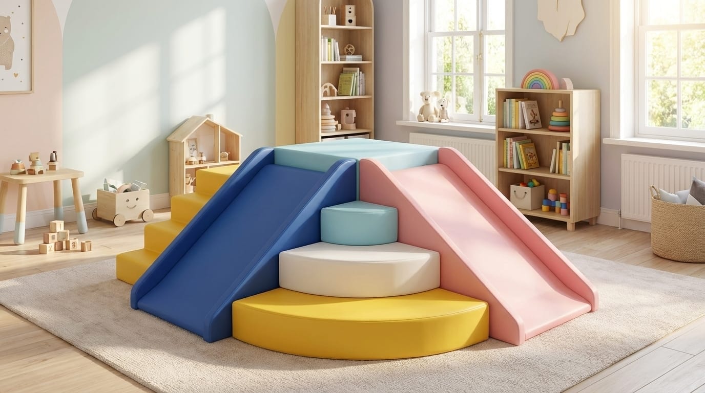 Pyramid Slipper & Roller Coaster — Soft Play Climbing Set for Kids