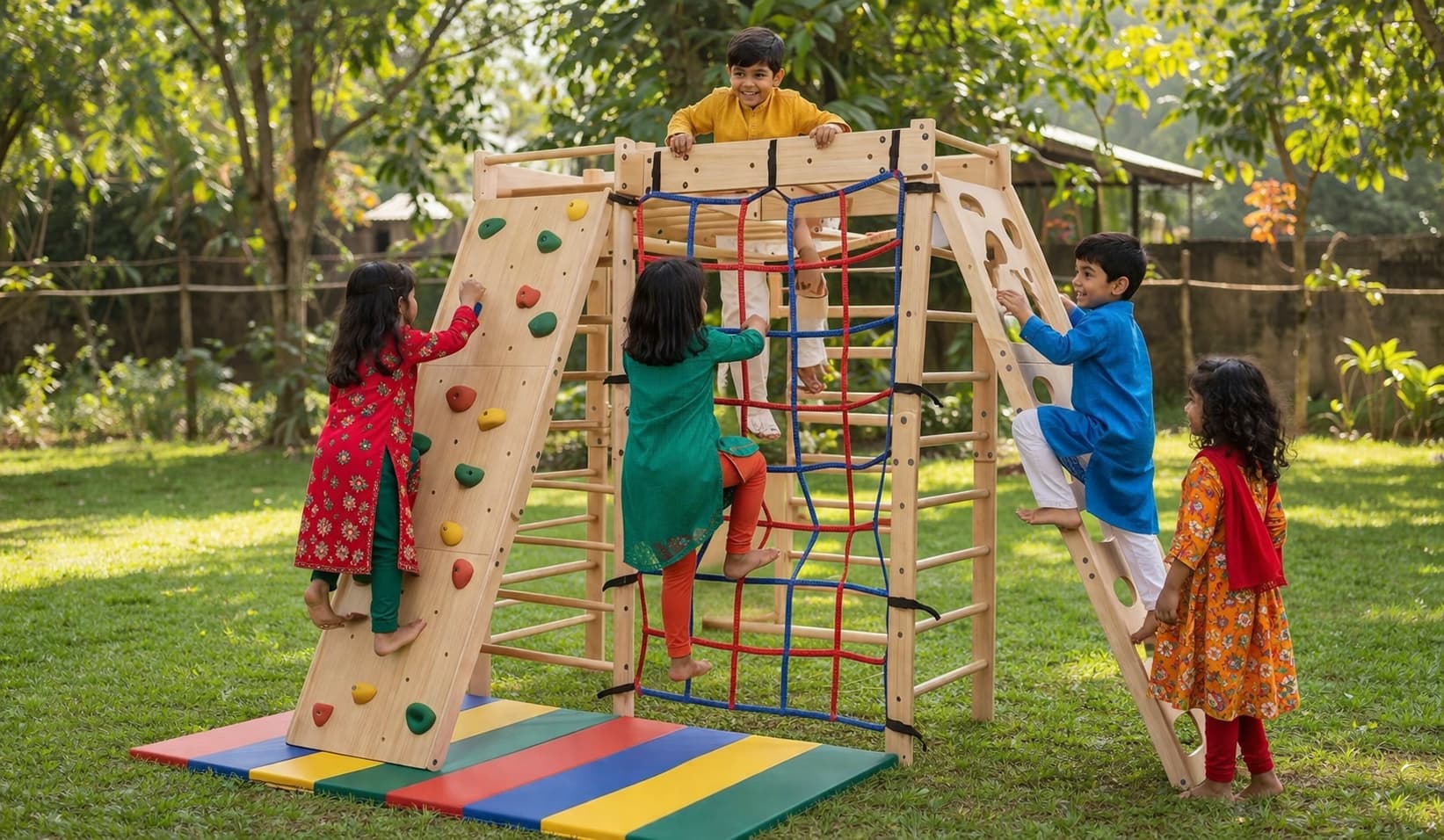 Rock N Roll Climbing Frame — Multi-Activity Wooden Gym Set for Kids
