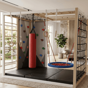 Kids Wall Climbing Frame — Indoor Rock Climbing Wall with Monkey Bars