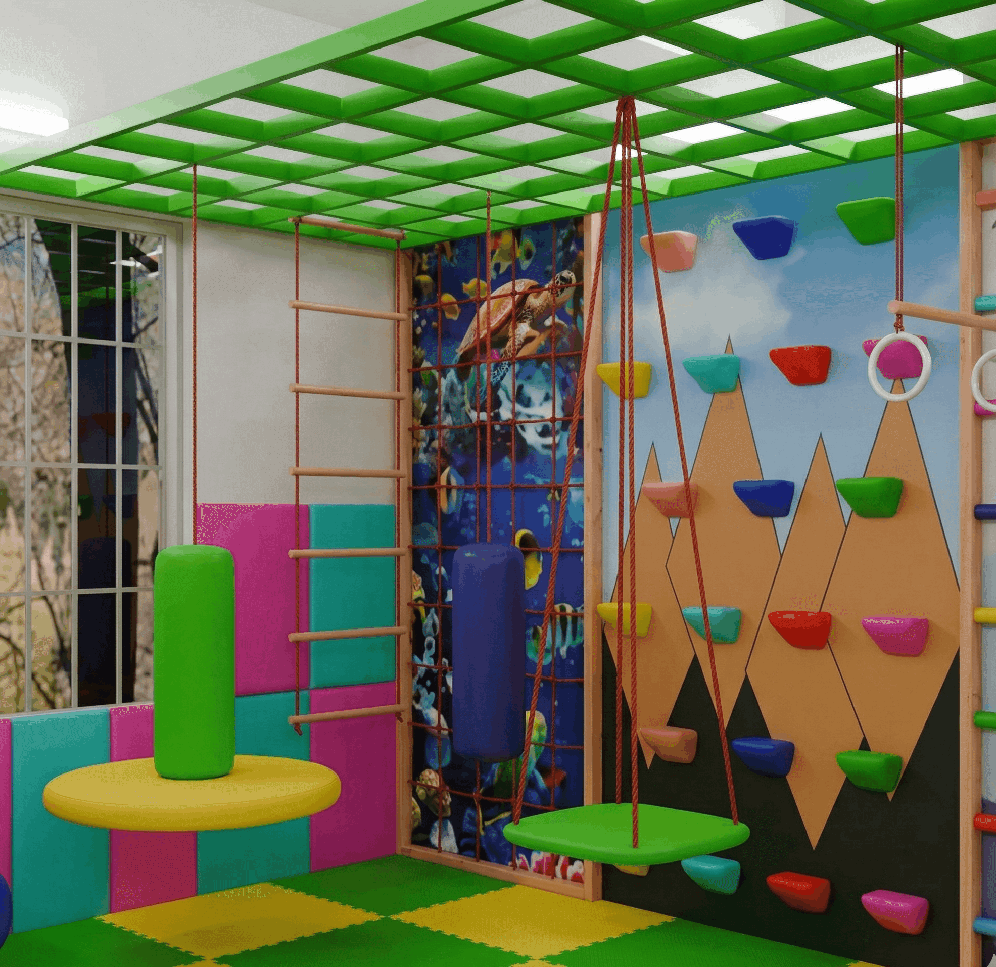 Kids Wall Climbing Frame — Indoor Rock Climbing Wall with Monkey Bars